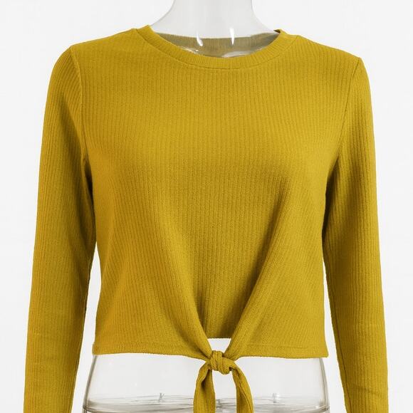 J.O.A. Mustard Yellow Tie-Front Sweater Long Sleeve NWT Women’s Small - Picture 1 of 7